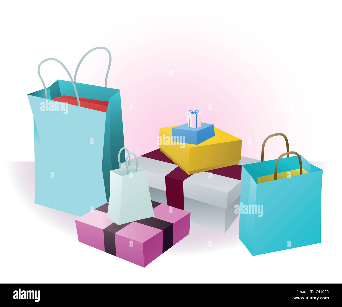 Stacks of luxury shopping purchases or gifts Stock Photo