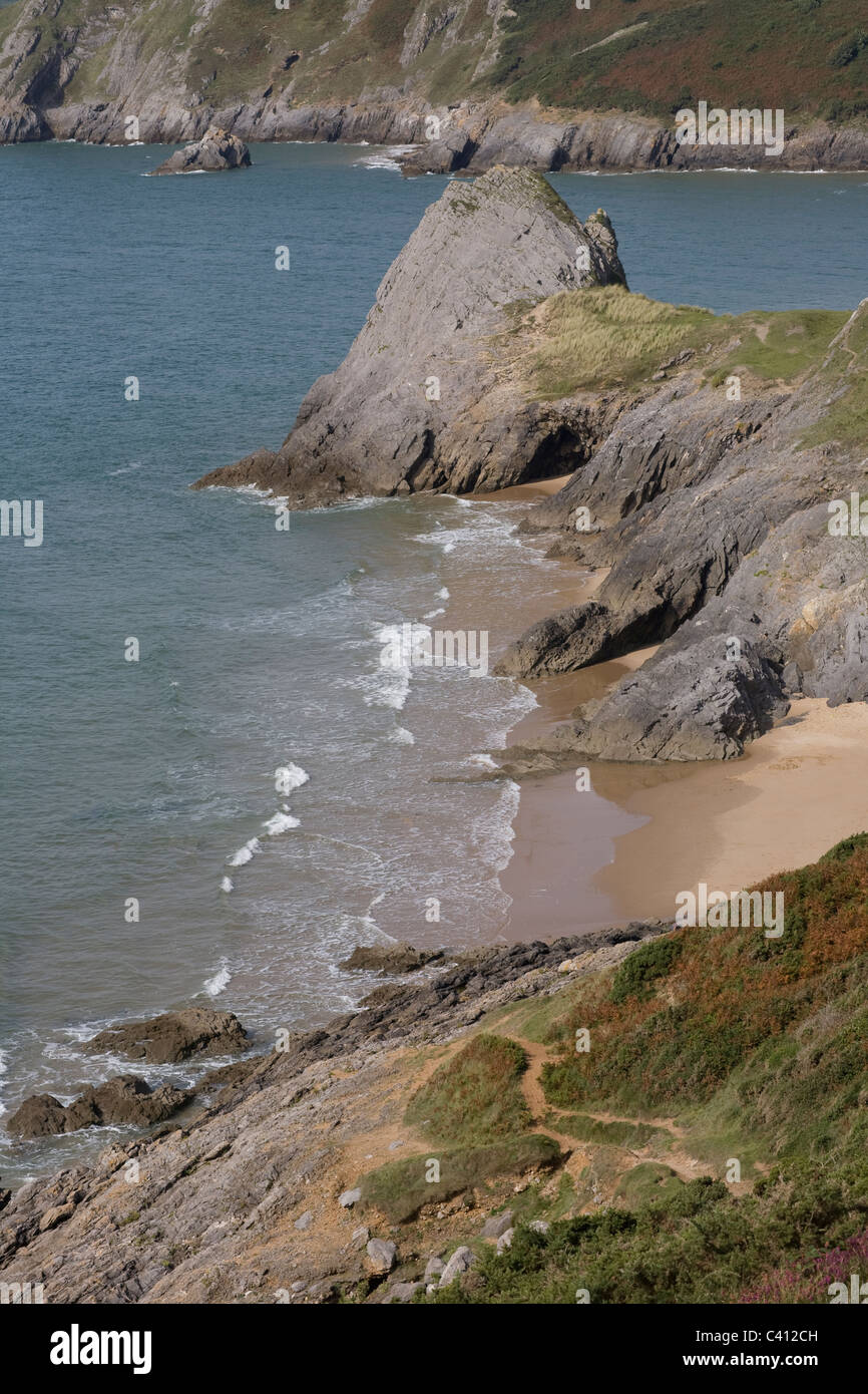 Pobbles beach and cliff path near Southgate, Gower, West Glamorgan, Wales Stock Photo