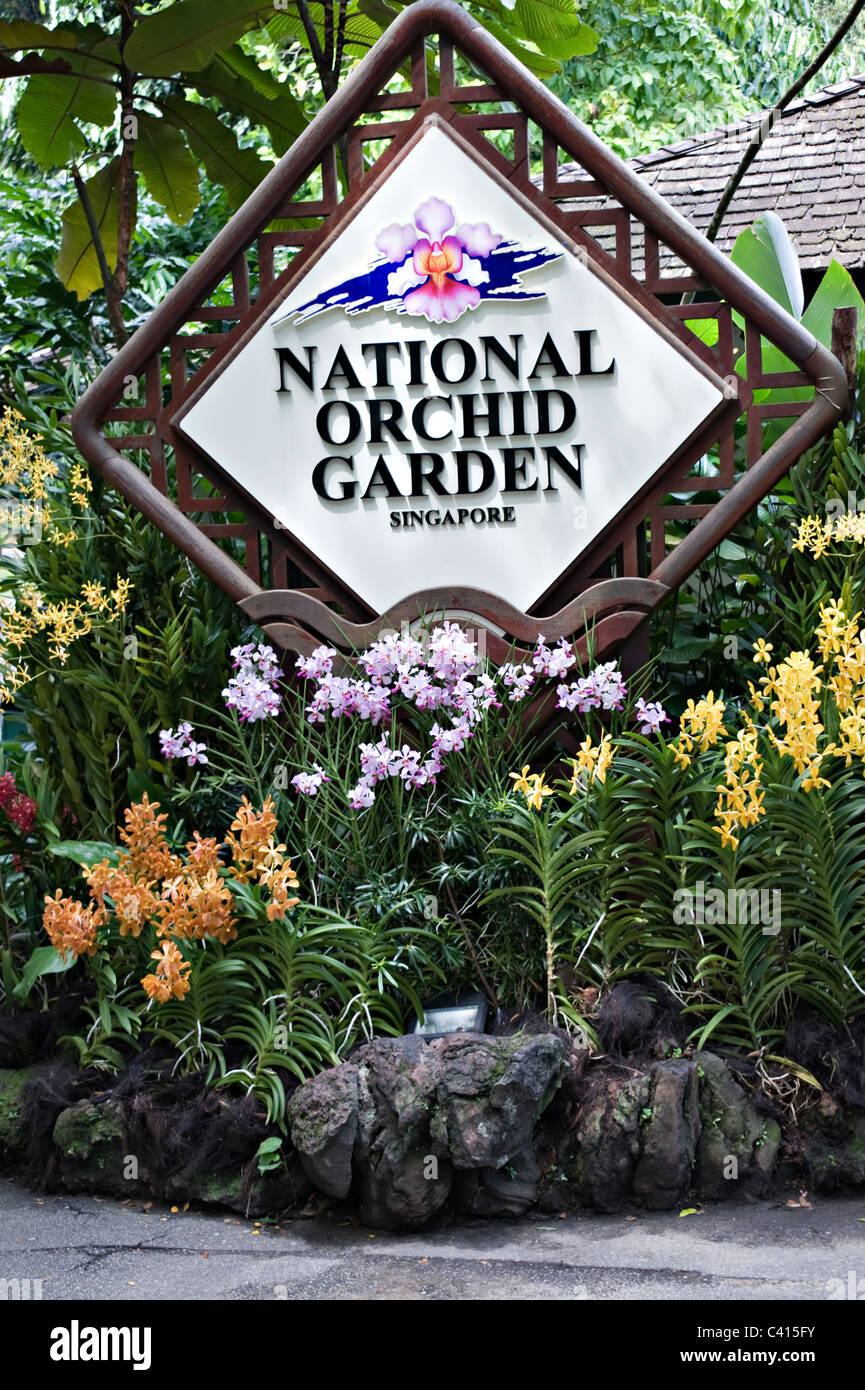 Orchid Flowers on Display at the Entrance to the National Orchid Garden Singapore Republic of Singapore Asia Stock Photo