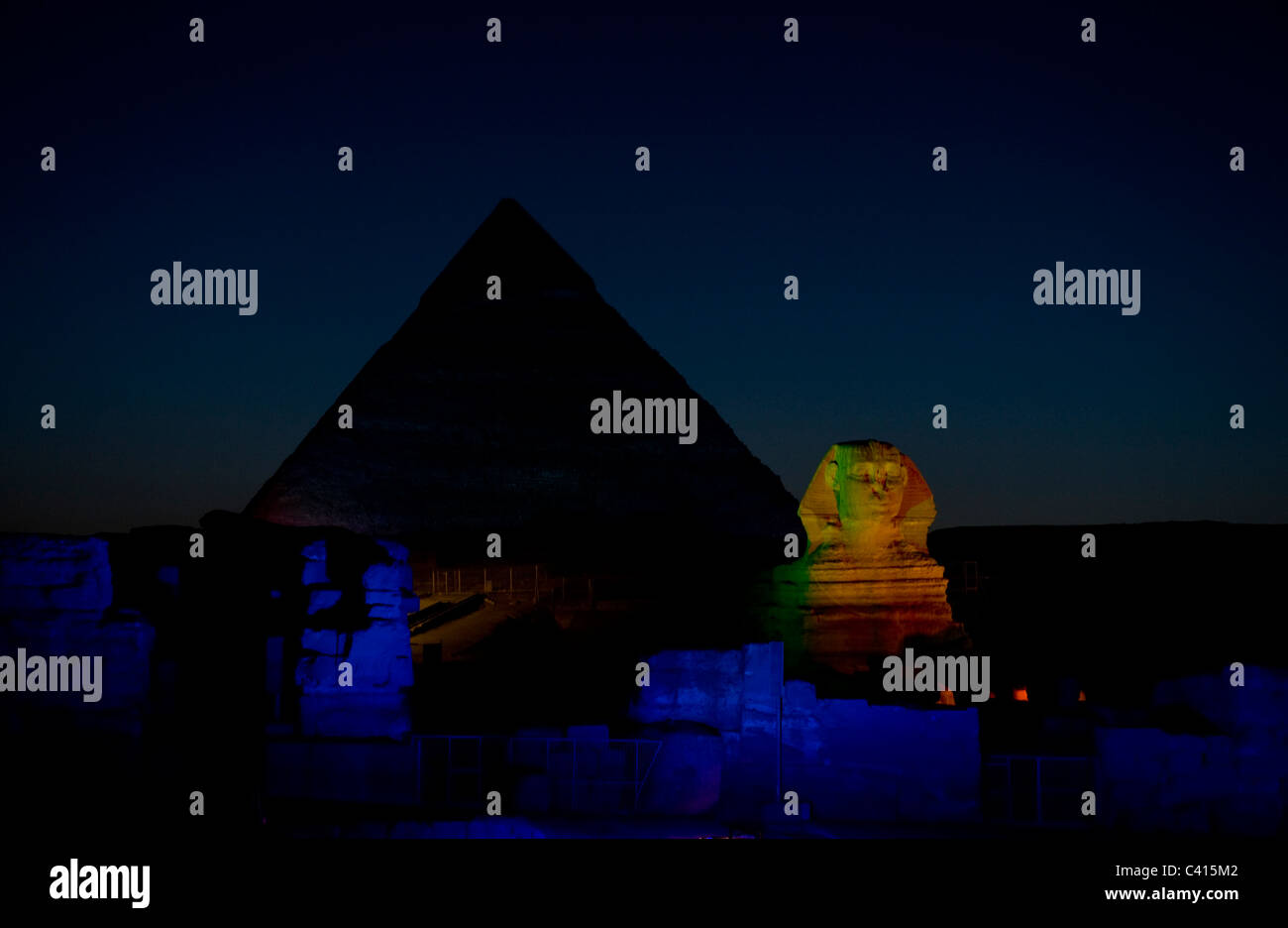 Great Pyramids of Giza, Sound and Light show at dusk Stock Photo - Alamy