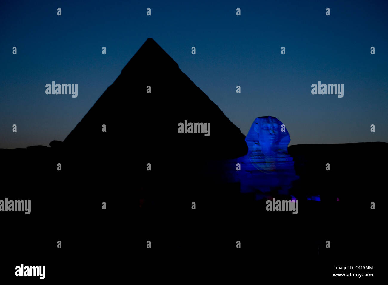 Great Pyramids of Giza, Sound and Light show at dusk Stock Photo - Alamy