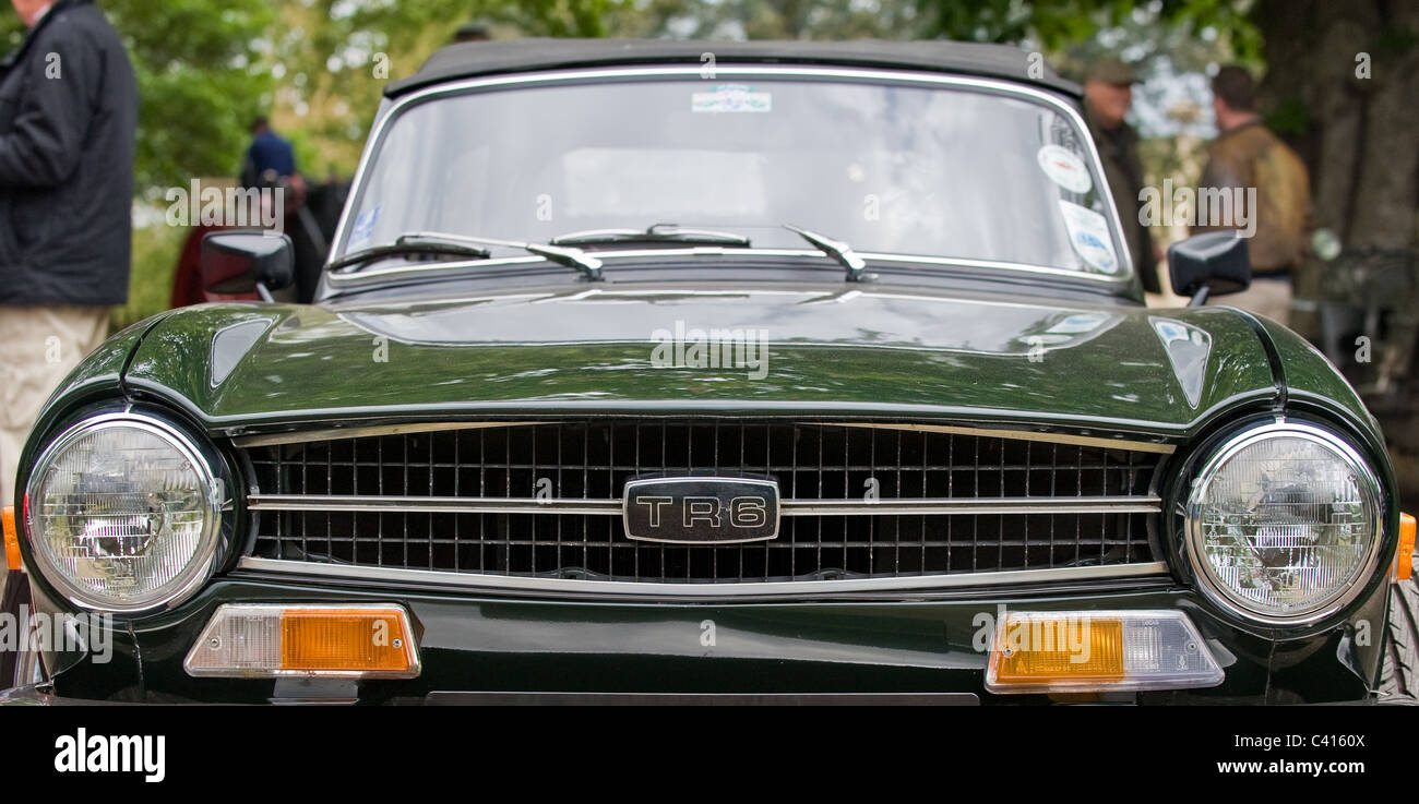 The front of a Triumph TR6 vintage car. Stock Photo