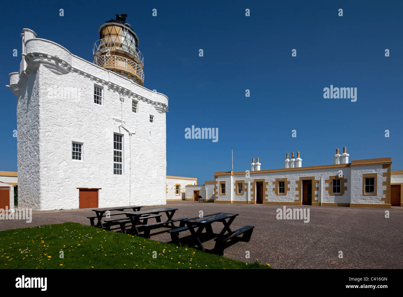 Sunny view of the Museum of Scottish Lighthouses, Kinnaird Head, Fraserburgh, Aberdeenshire, Scotland Stock Photo