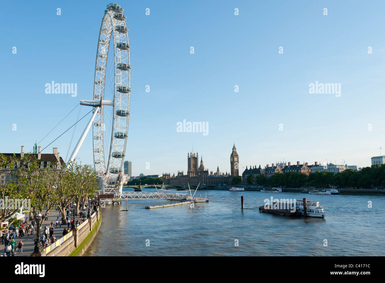 The River Thames in central London, showing the London Eye, the Palace of Westminster Stock