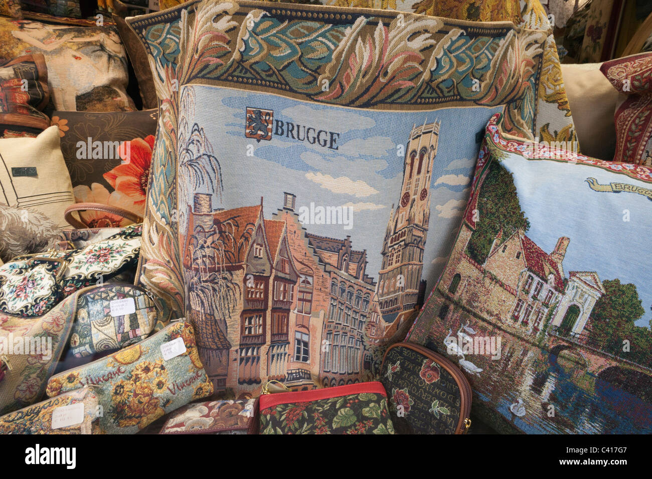 Europe, Belgium, Brugge, Bruges, Tapestry, Tapestries, UNESCO World Heritage, UNESCO, Tourism, Travel, Holiday, Vacation Stock Photo
