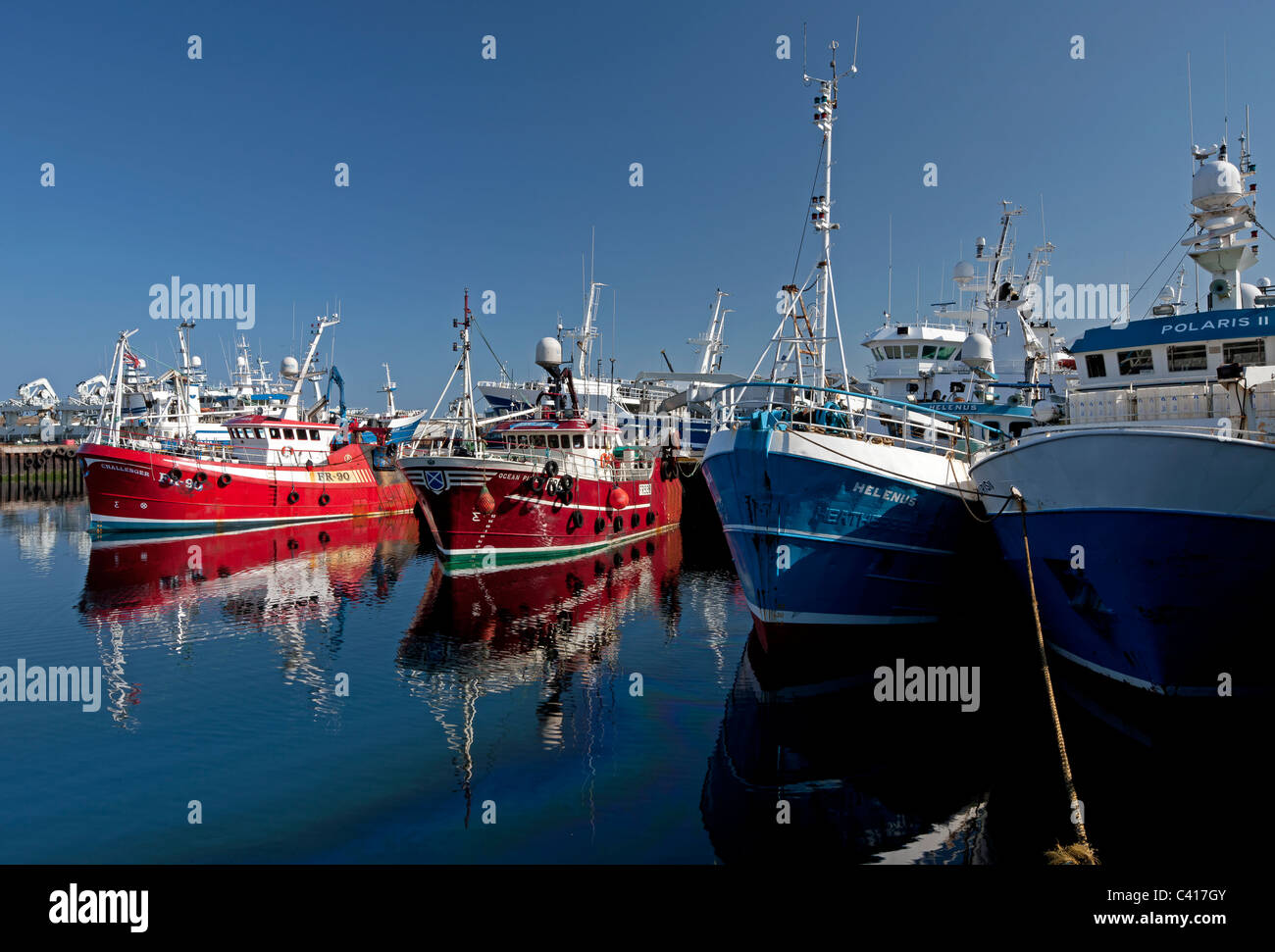 Fishing boats in Fraserburgh harbour, Aberdeenshire, Scotland Stock Photo