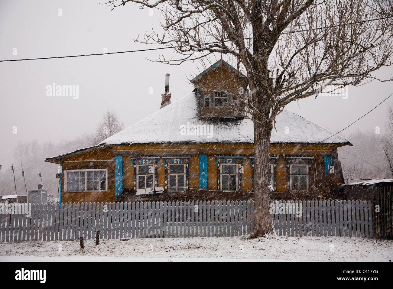 old village house in winter time Stock Photo - Alamy