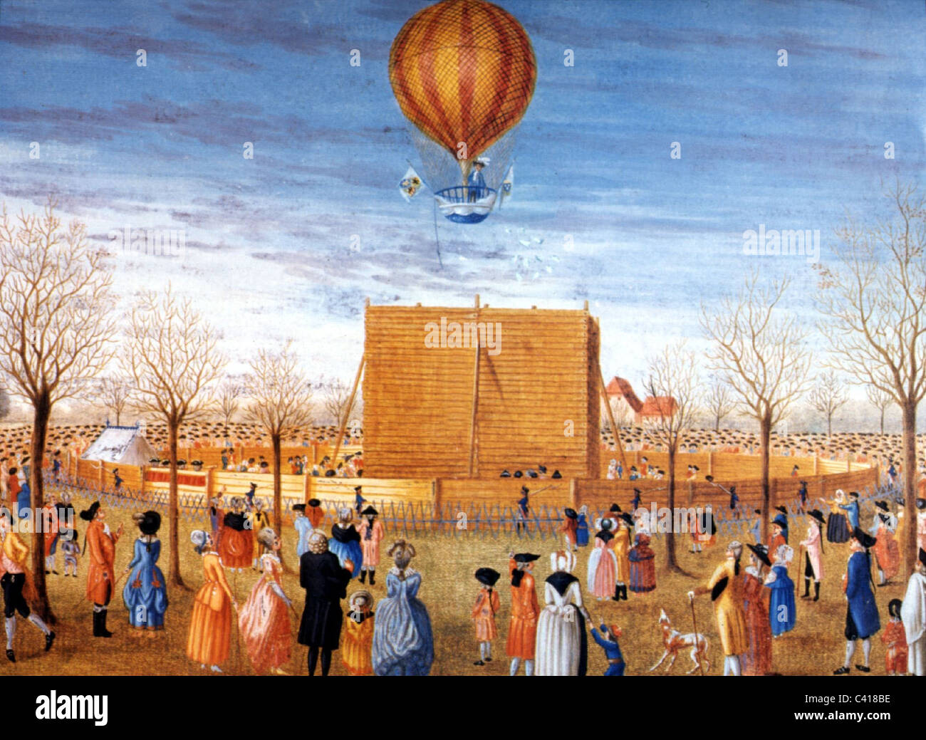 transport / transportation, aviation, balloon, Jean-Pierre Blanchard, his balloon flight, Nuremberg, Germany, 1787, Additional-Rights-Clearences-Not Available Stock Photo