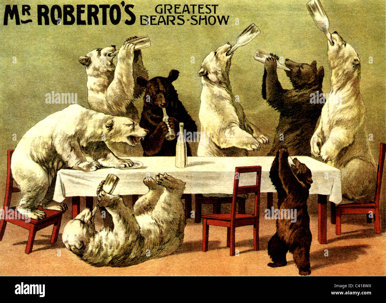 circus, animal, training, bears, 'Mr. Roberto's Greatest Bears Show', poster, 1905, Additional-Rights-Clearences-Not Available Stock Photo