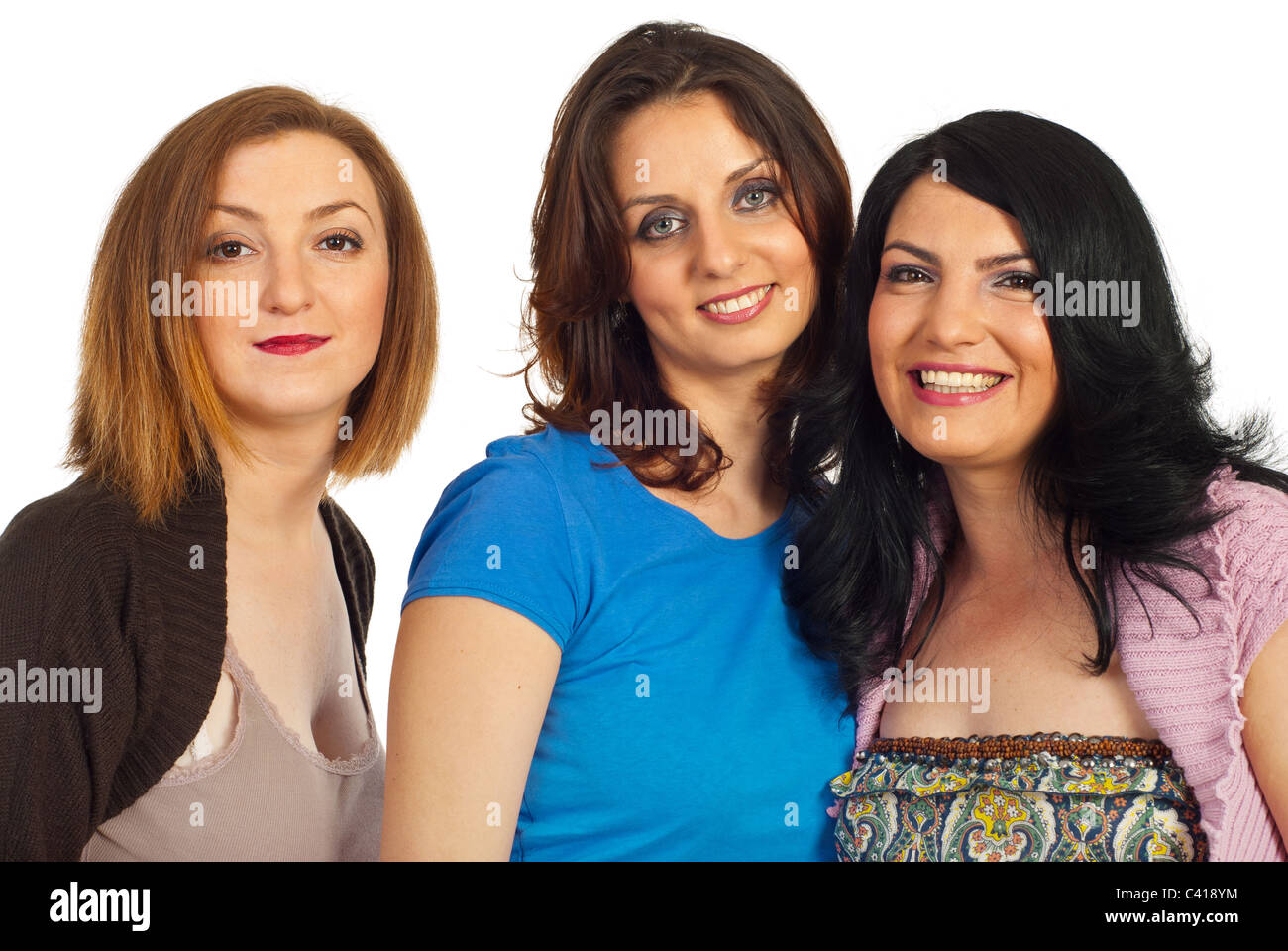 Portrait Of Beautiful Three Women With Different Hairstyle And