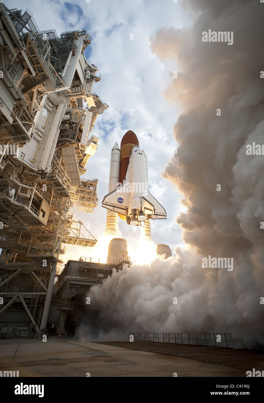 Space shuttle Endeavour lifts off from NASA's Kennedy Space Center in Florida on its final flight Stock Photo
