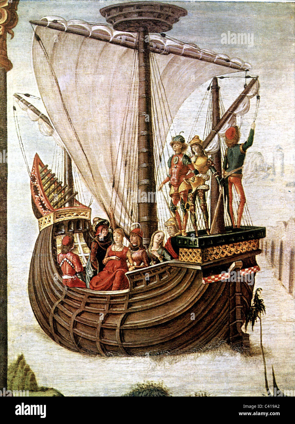 transport / transportation, navigation, cog, painting 'The Argonauts leaving Colchis', by Ercole de' Roberti, circa 1480, Additional-Rights-Clearences-Not Available Stock Photo