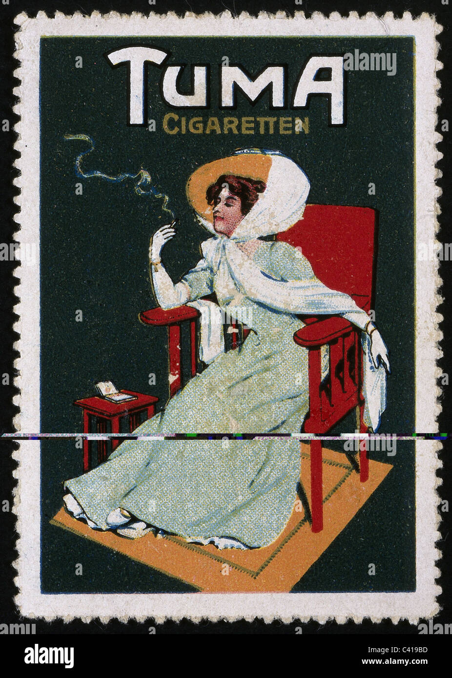 1910s cigarettes advertising, tobacco, cigarettes, Tuma, poster stamp, circa 1910,  Additional-Rights-Clearences-Not Available Stock Photo