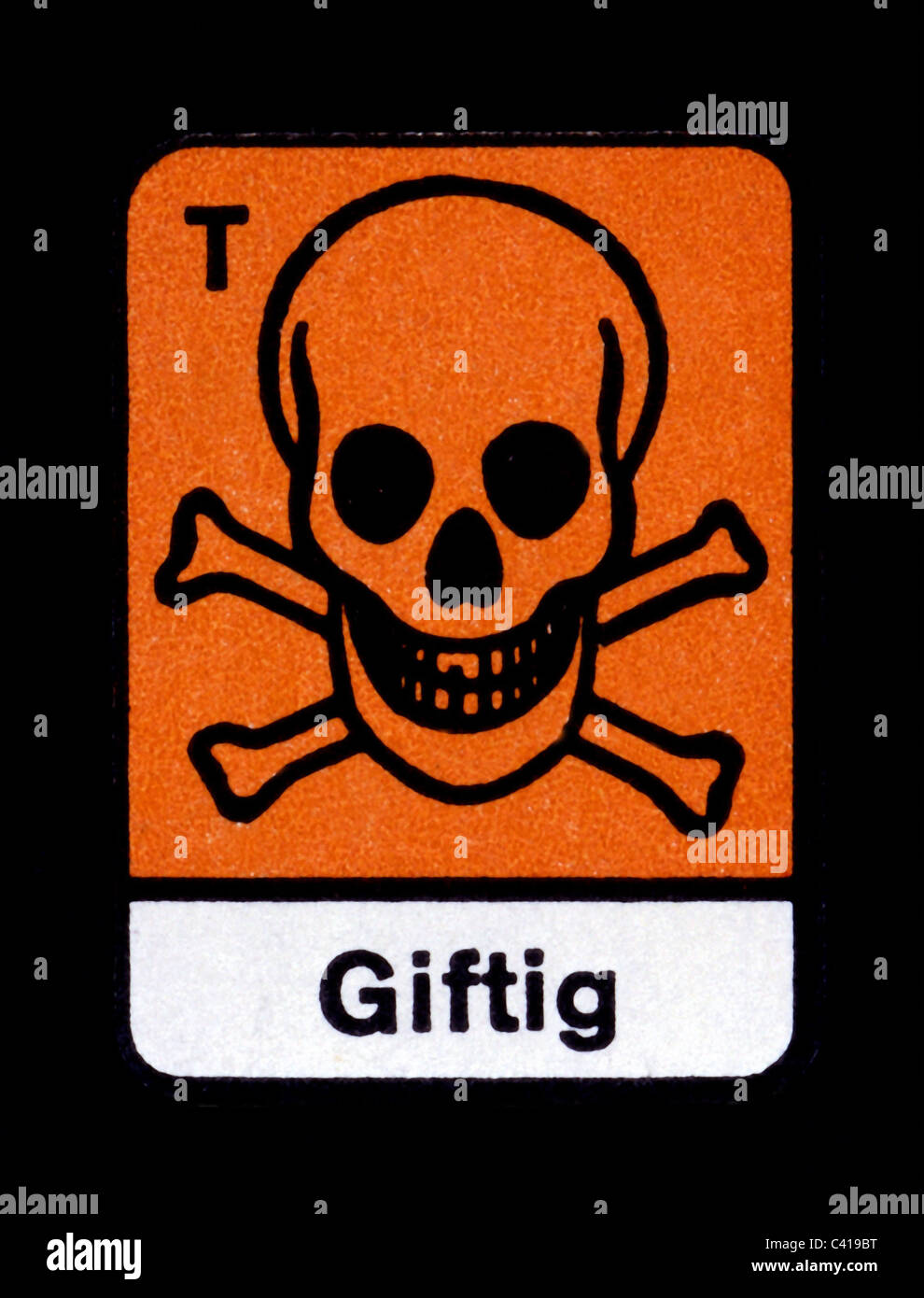 medicine, pharmacy, symbol, 'Giftig' (Toxic), orange / white, danger, dangers, clipping, cut out, cut-out, cut-outs, hazard symb Stock Photo