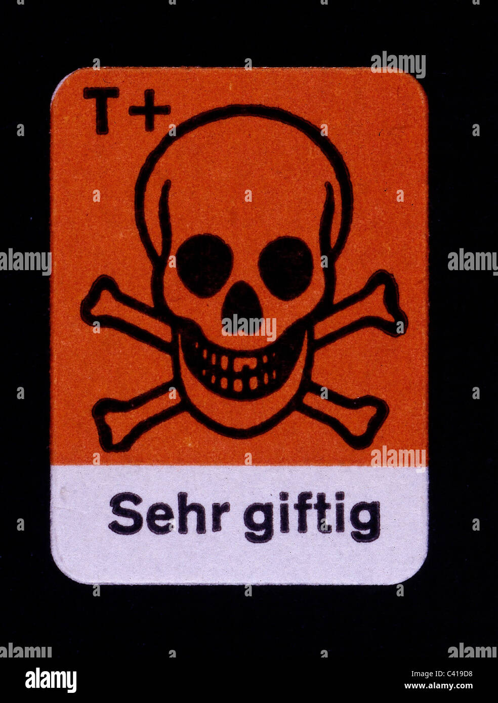 medicine, pharmacy, symbol, 'Sehr giftig' (Very toxic), orange / white, danger, dangers, clipping, cut out, cut-out, cut-outs, h Stock Photo
