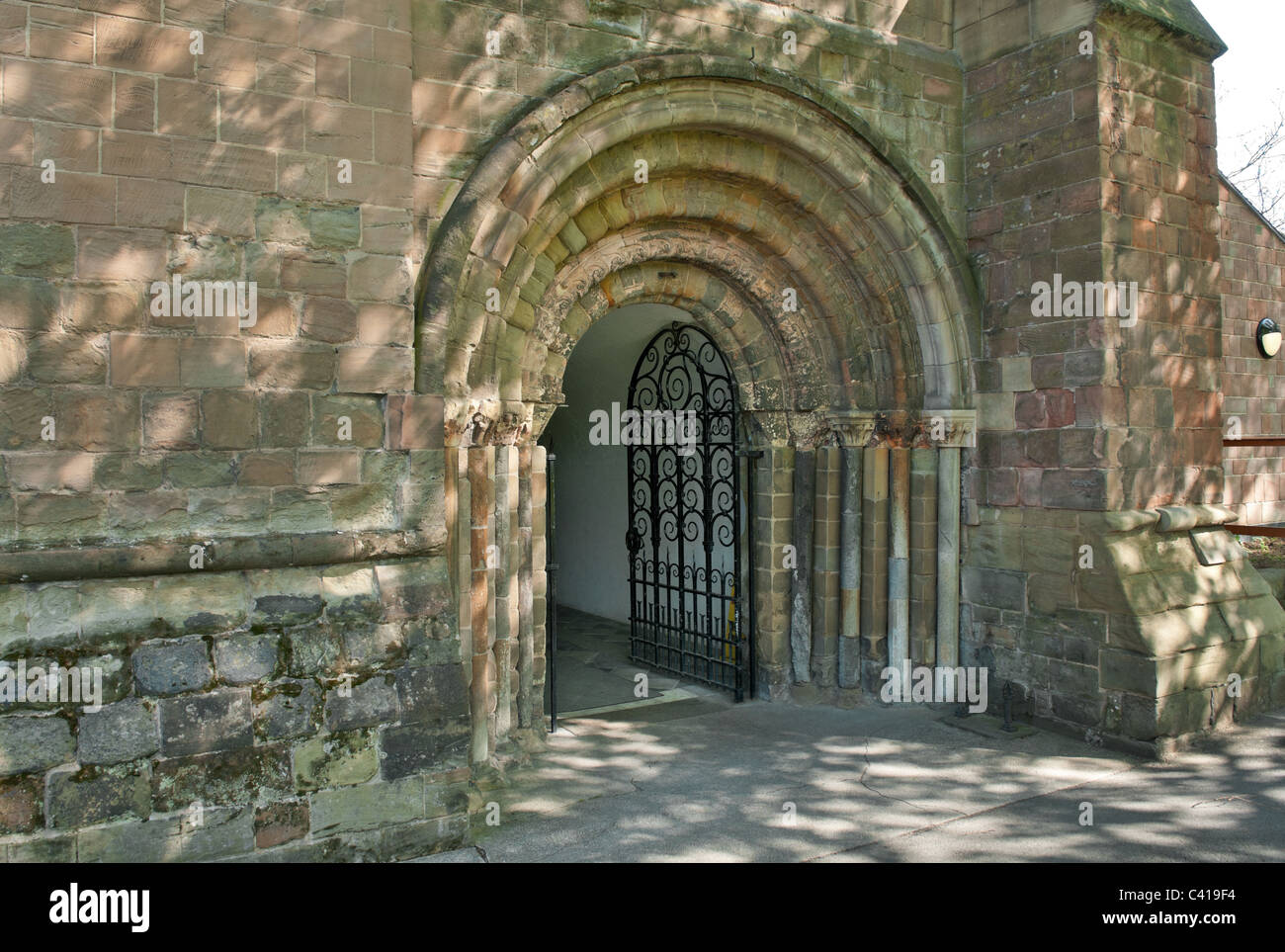 South door to Worcester Cathedral, entrance to the cloisters. Stock Photo