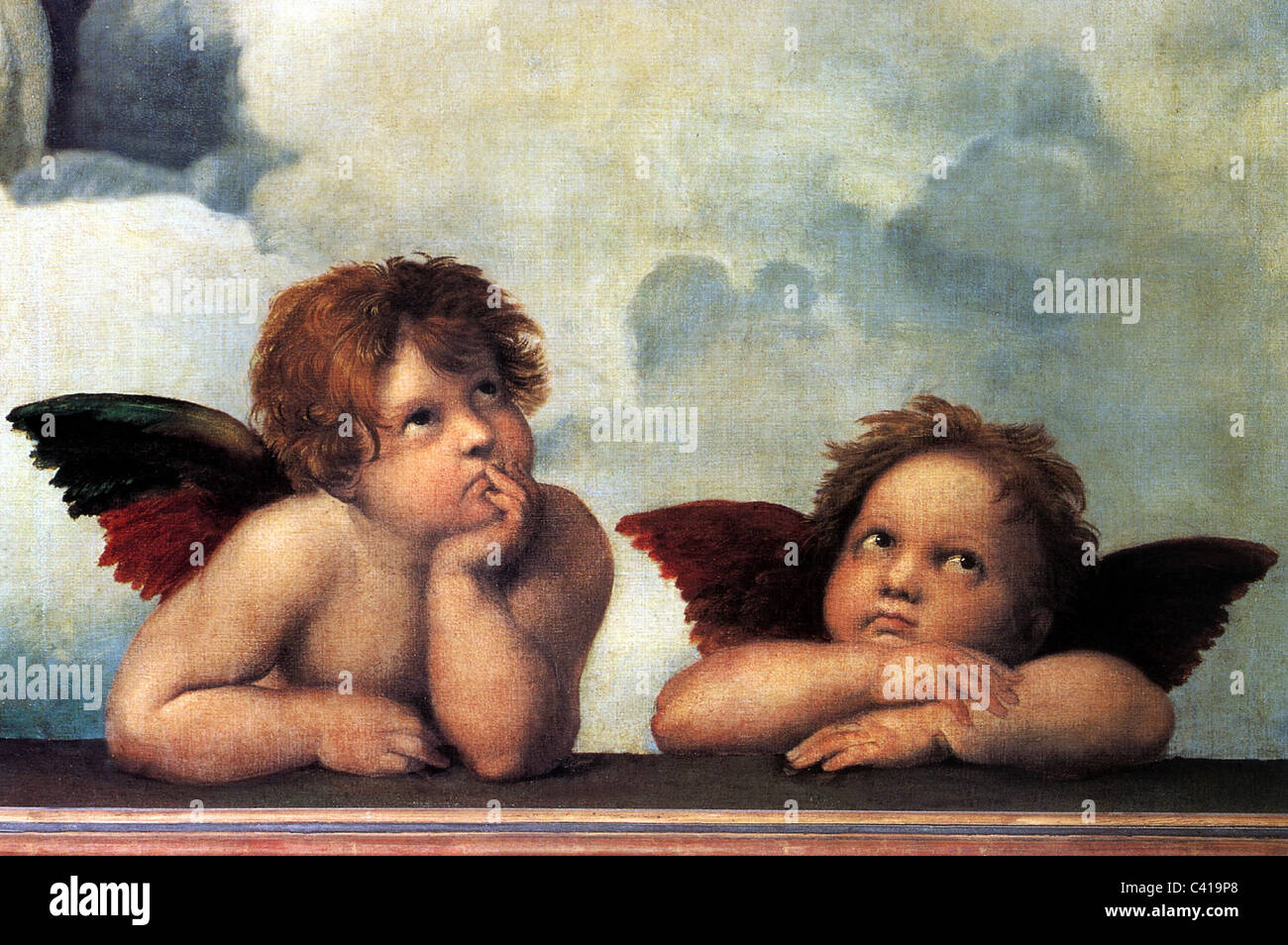 fine arts, Raphael, Santi: 'The Angels of the Sistine Madonna', detail from the painting 'Sistine Madonna', 1512/1513, Gemaeldegalerie Alte Meister, Dresden, Additional-Rights-Clearences-Not Available Stock Photo