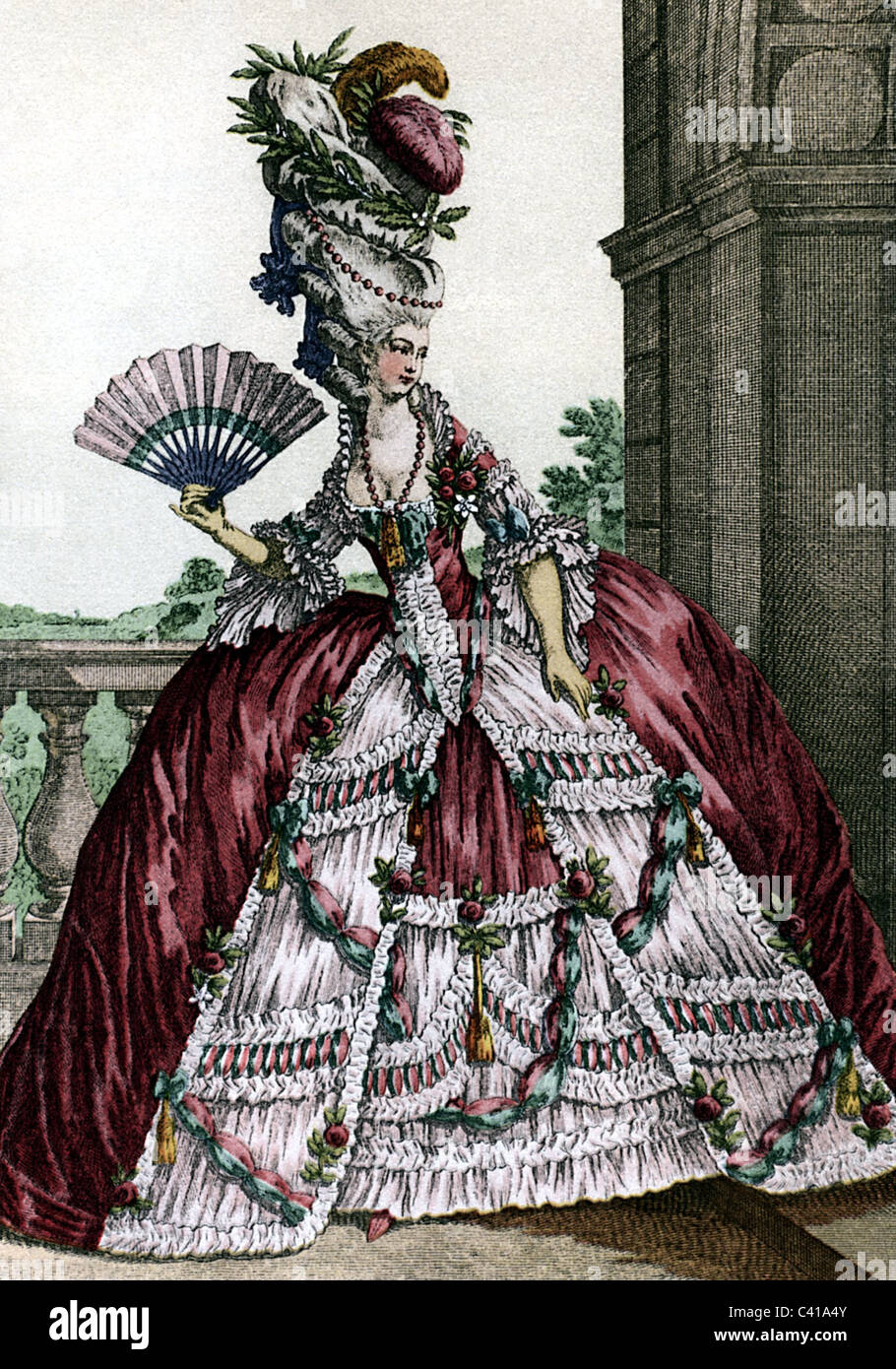 fashion, 18th century, engraving by Descrais grave Voysant, 1780, Additional-Rights-Clearences-Not Available Stock Photo
