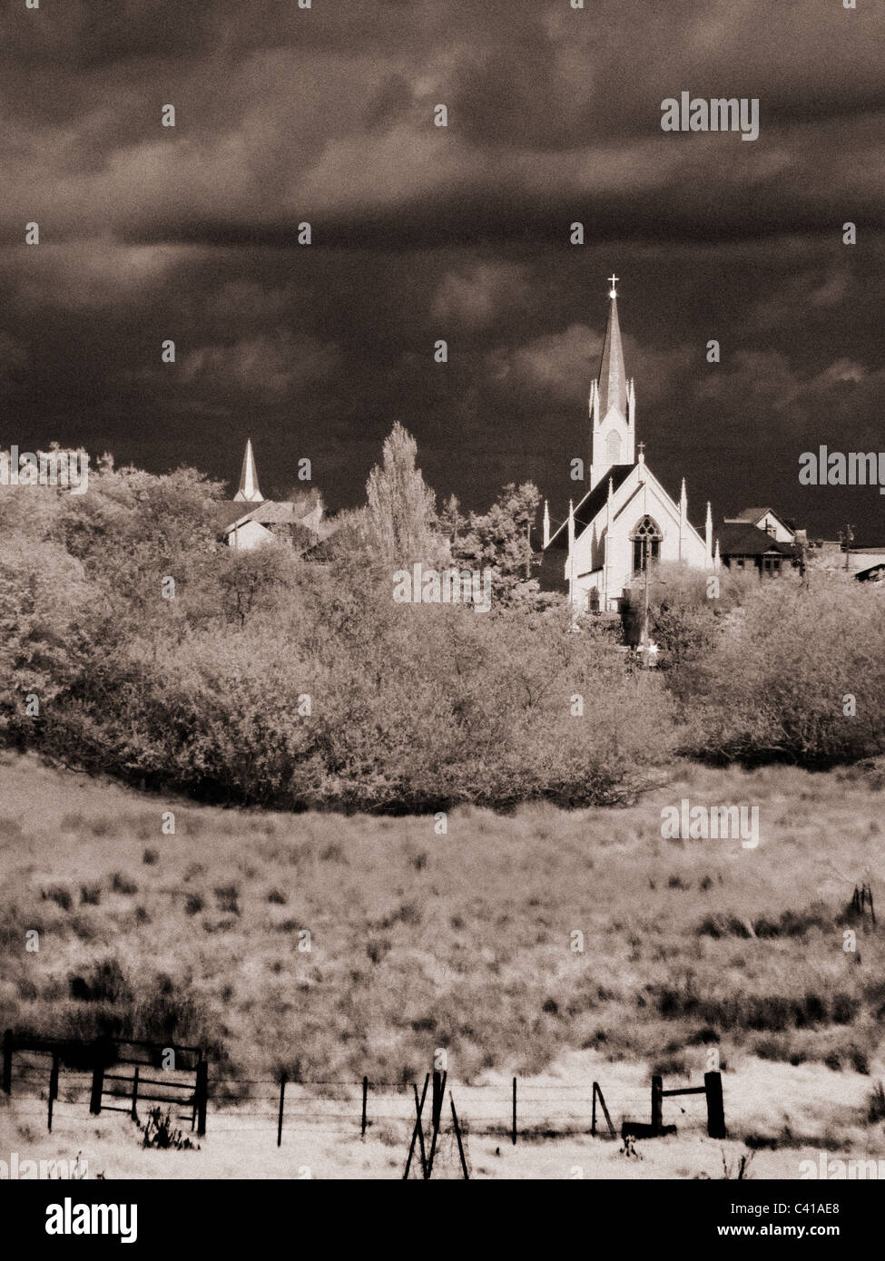 Churches in Ferndale, CA photographed in Infrared Stock Photo