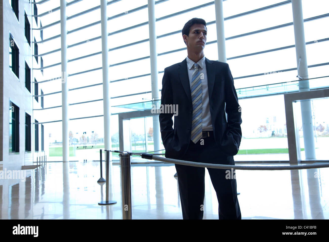 Businessman standing in lobby Stock Photo - Alamy