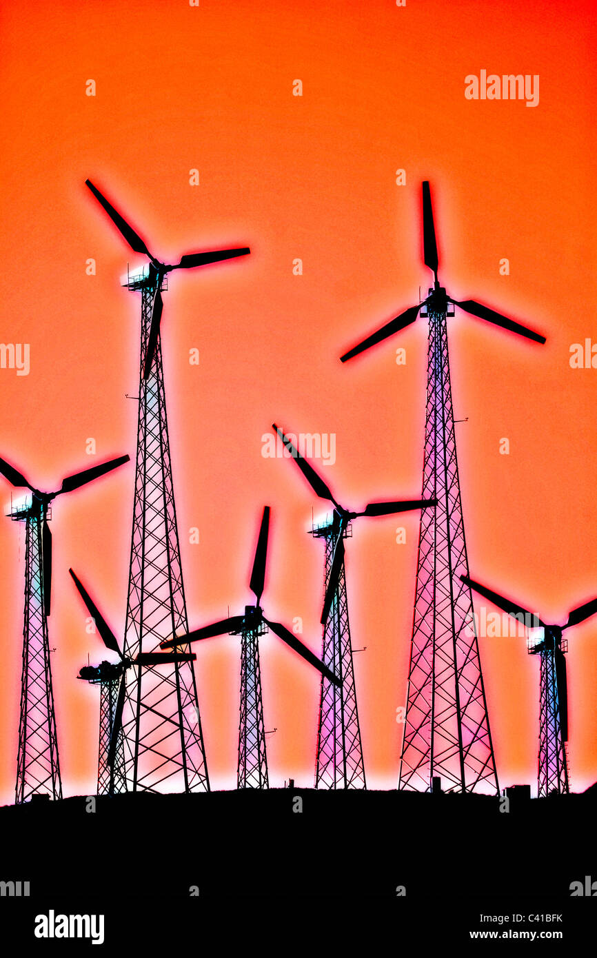 Electricity-generating windmills Tehachapi, CA Stock Photo