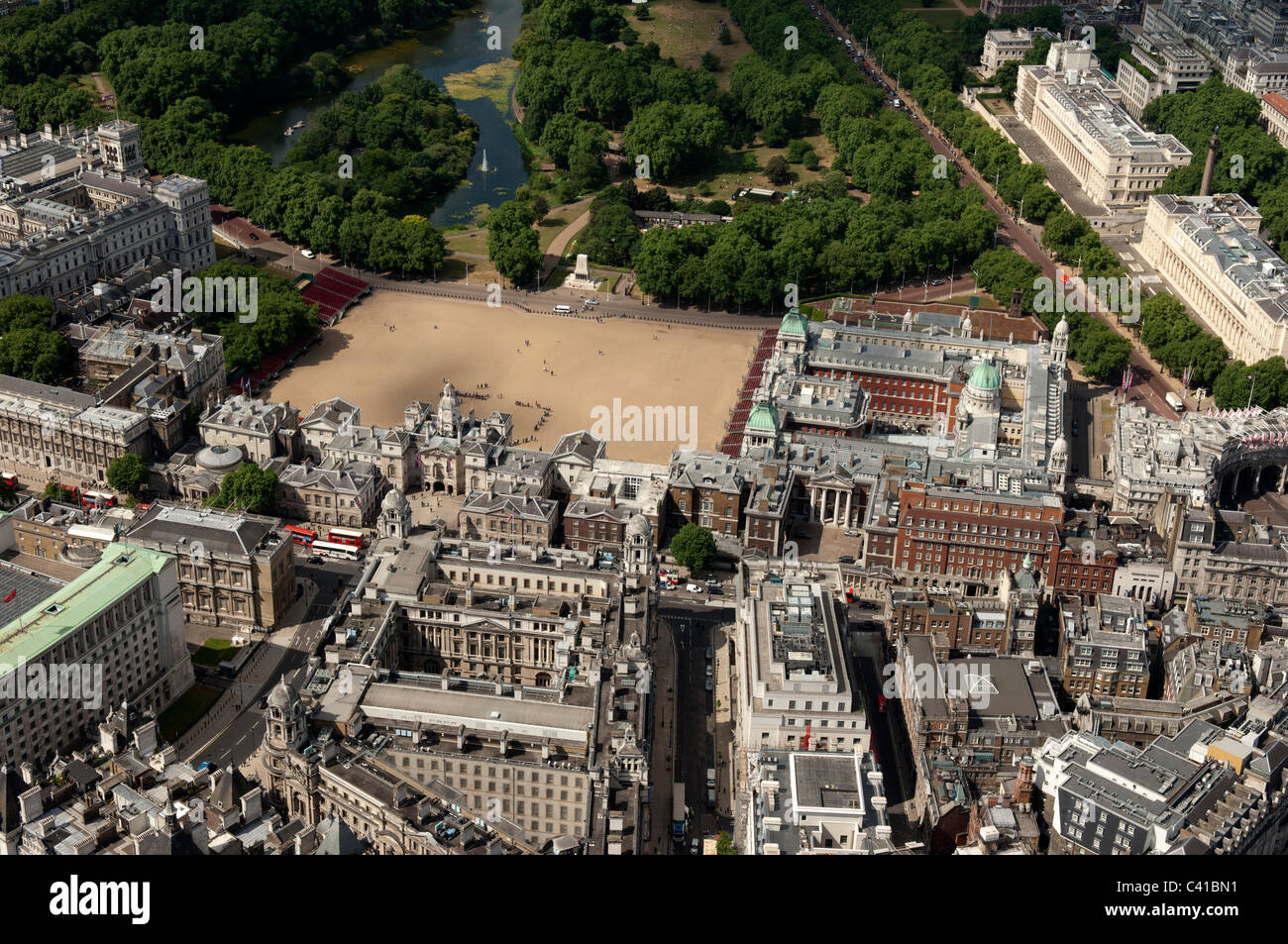Horse Guards Parade and St James's Park from the air. Stock Photo
