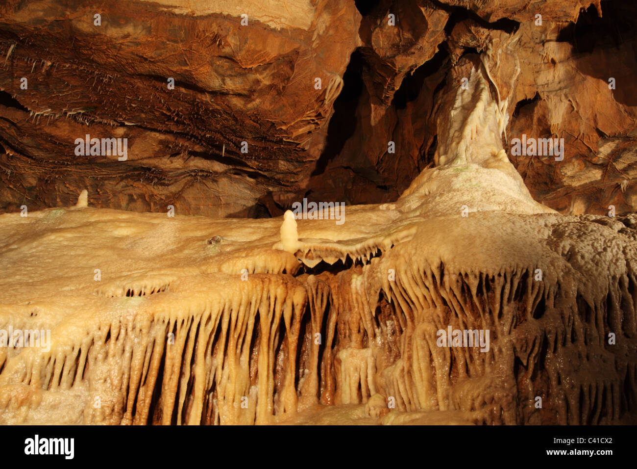 Underground rock formations and stalactites and stalagmites in Cheddar Caves, Cheddar Village, Somerset, United Kingdom Stock Photo