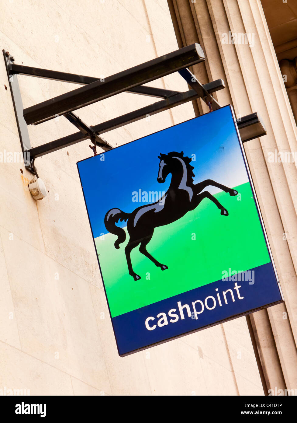 Lloyds Bank cashpoint  sign outside a high street bank in the UK Stock Photo