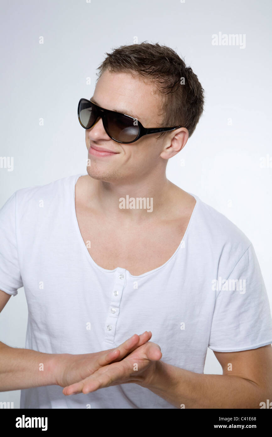 Young Man With Sunglasses Stock Photo - Alamy