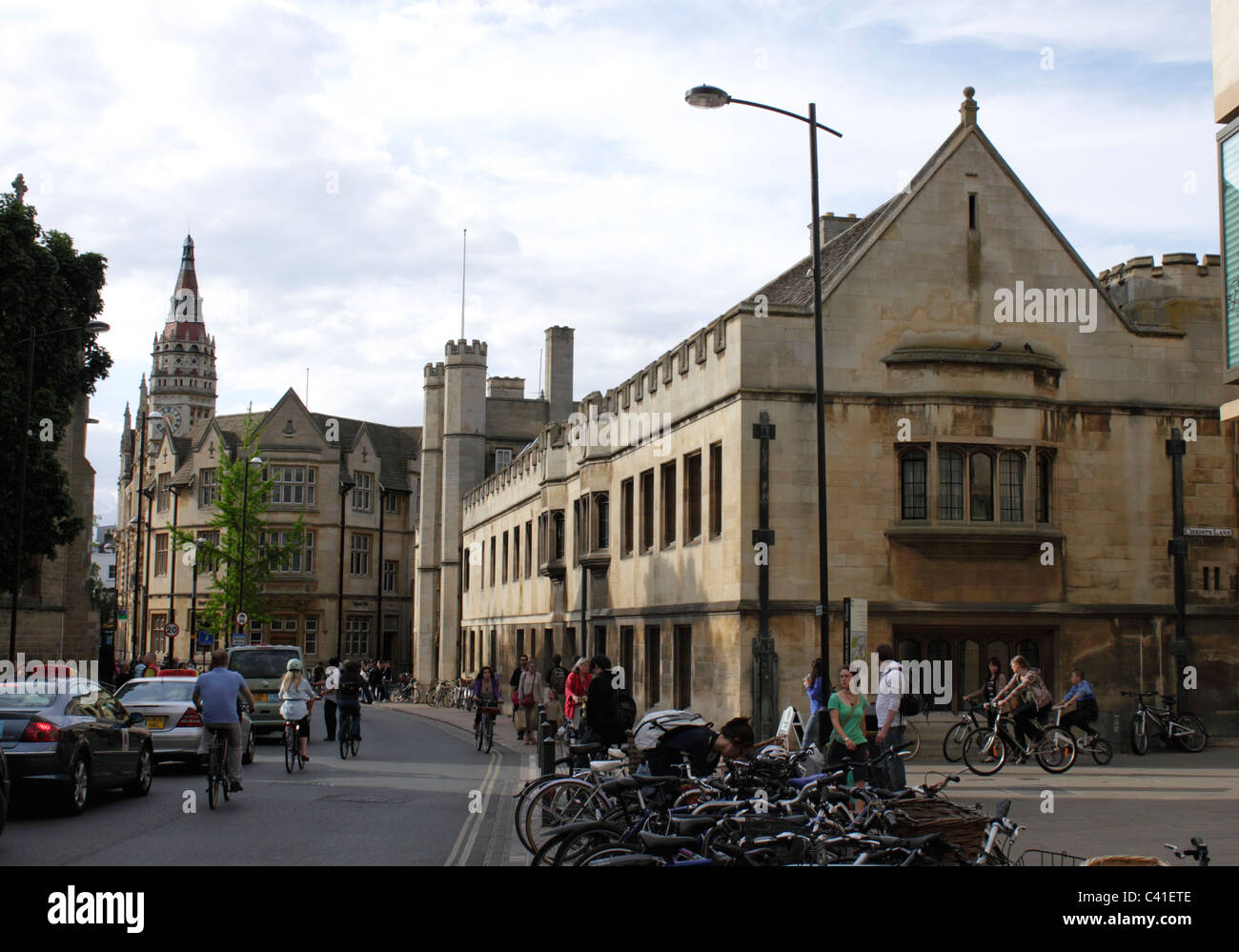 View along St Andrews Street Cambridge Christ's College on right Stock Photo