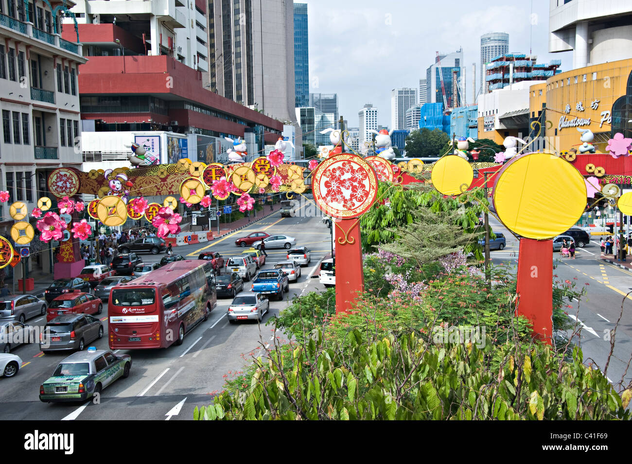Colourful Street Decorations to Celebrate Chinese New Year in Chinatown Singapore Republic of Singapore Asia Stock Photo
