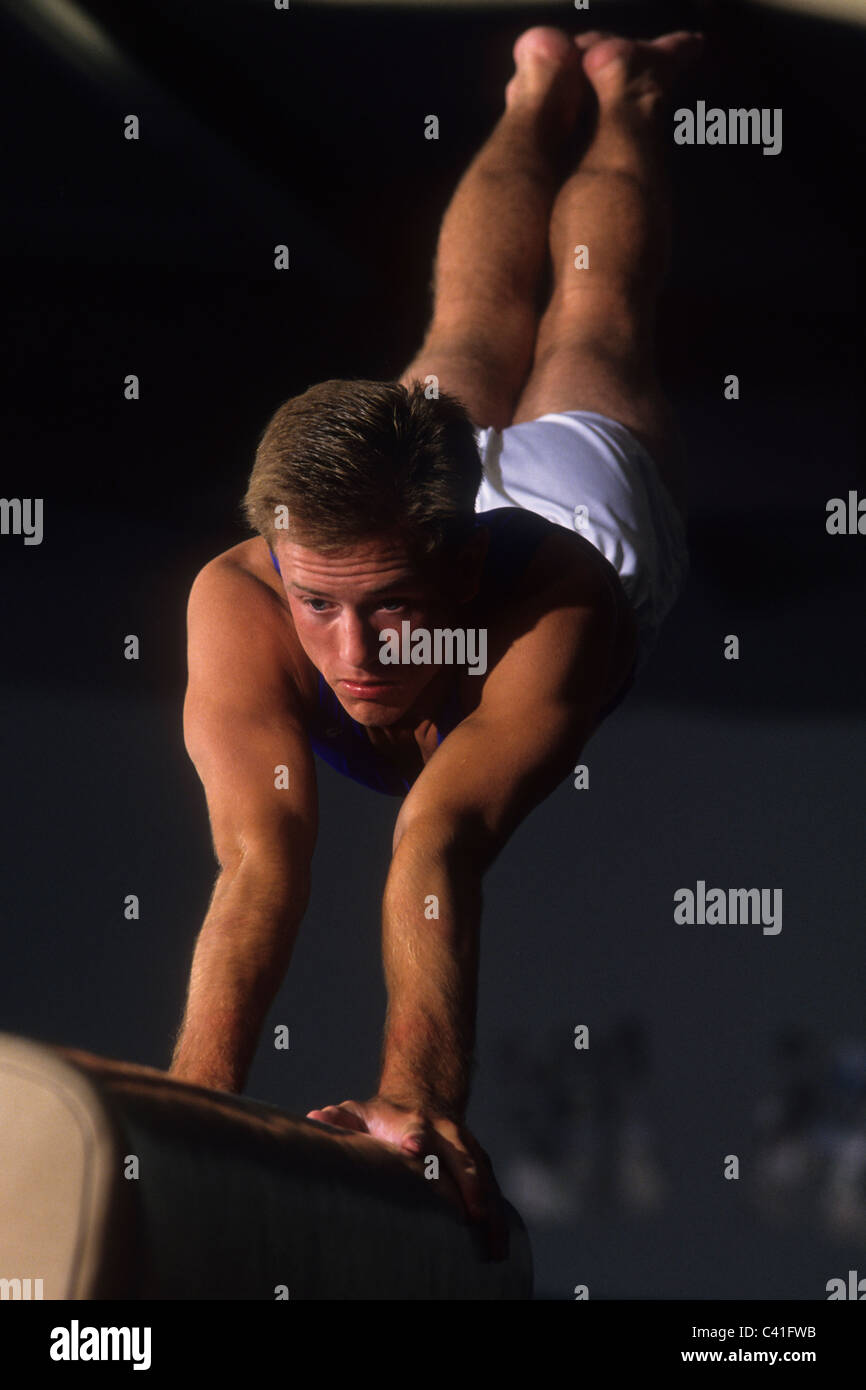 Male gymnast on the vault Stock Photo Alamy