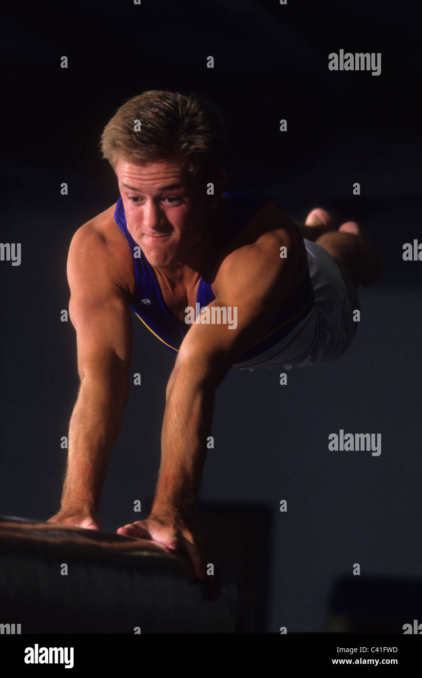Male gymnast on the vault Stock Photo Alamy