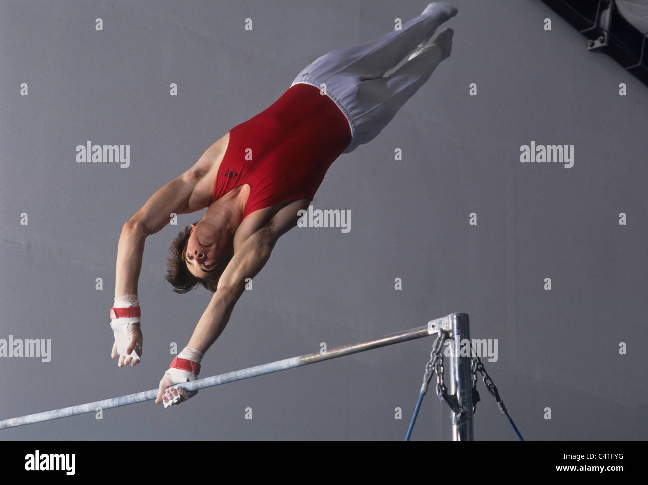 Male gymnast on the horizontal bar Stock Photo Alamy