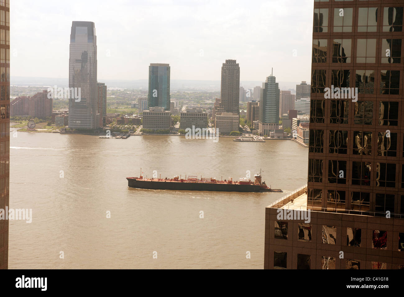 The Goldman Sachs back office building, left, in Jersey City across the Hudson River Stock Photo