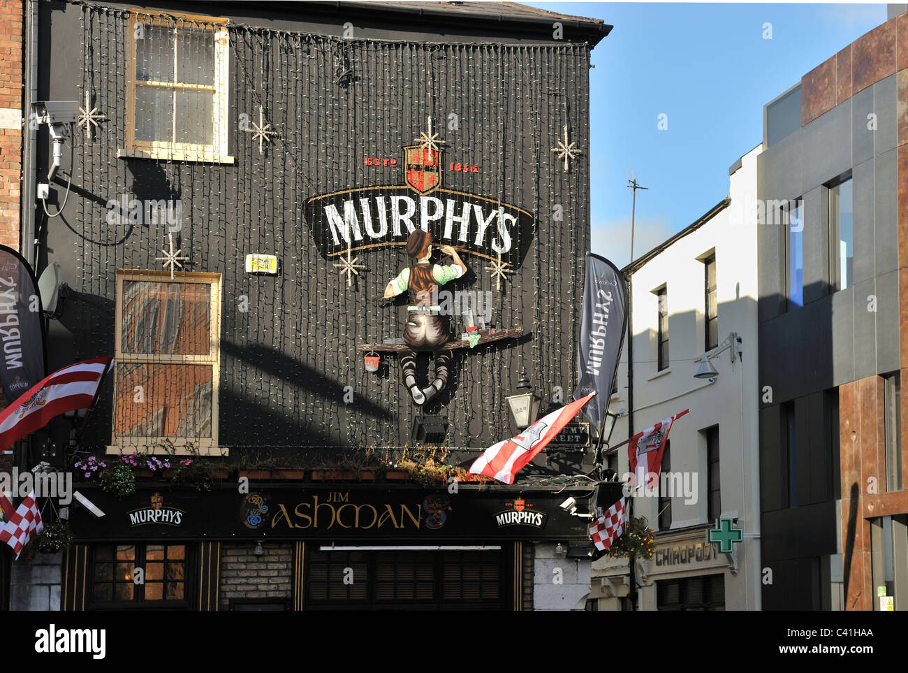 Cork City Centre Ireland Murphy's Stout sign Stock Photo