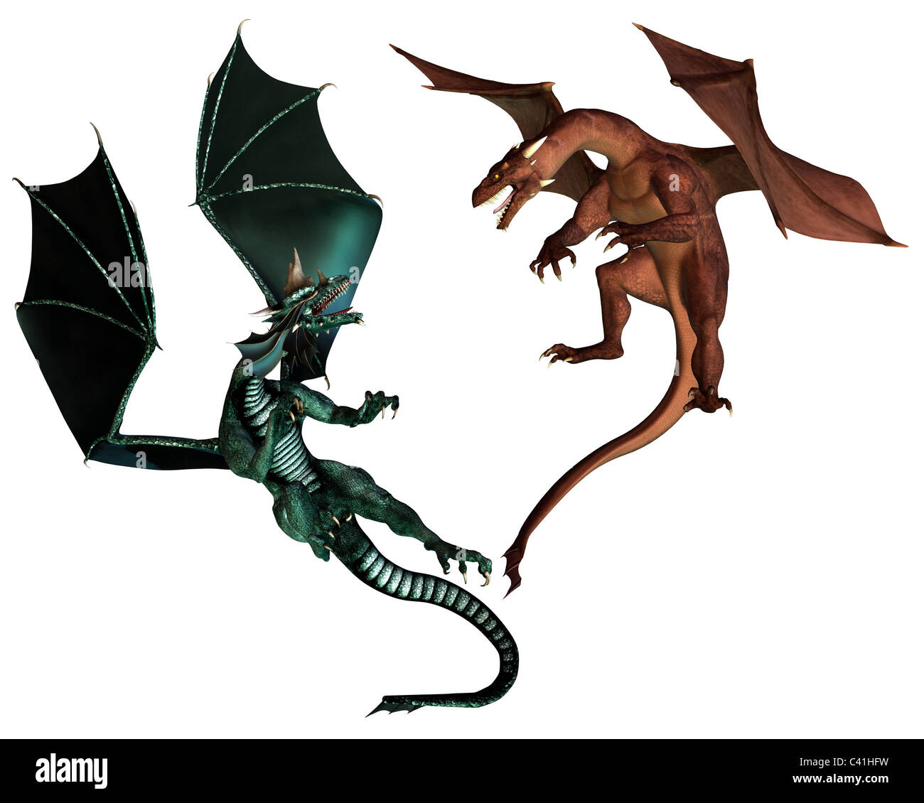 Red and Green Dragons Fighting Stock Photo Alamy