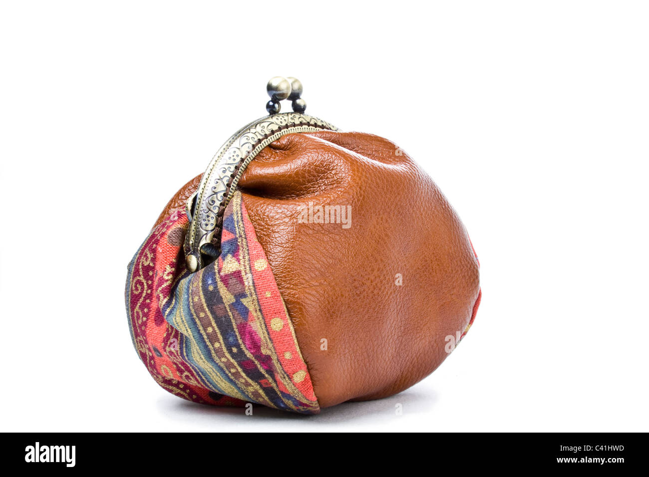 The handwork does Makeup bag（purse）isolated on white Stock Photo