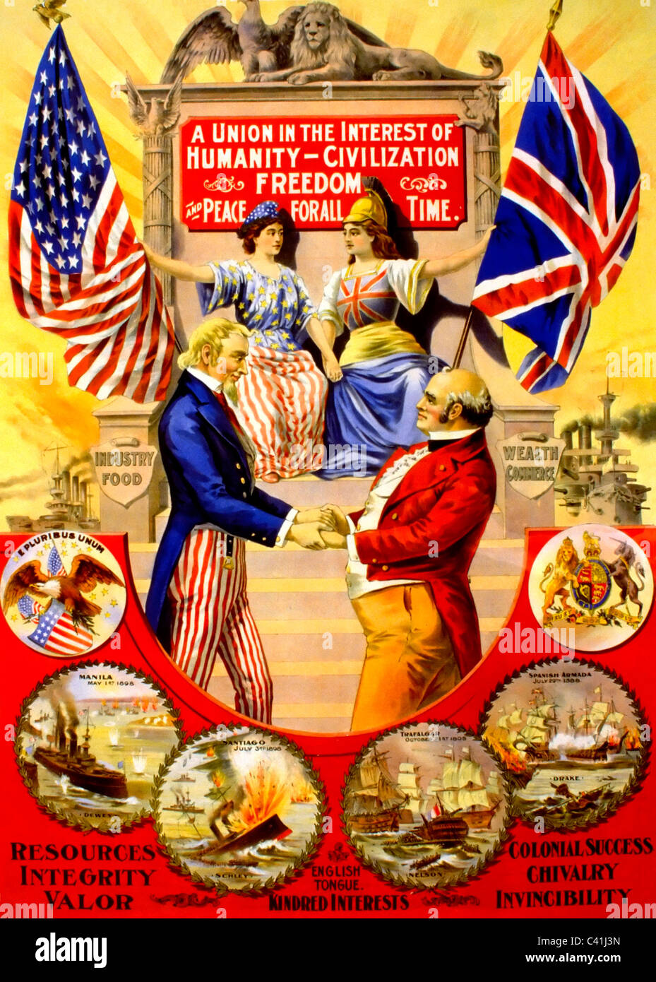 A Union In The Interest Of Humanity Civilization Freedom Peace For All Time 1898 Poster Demonstrating Usa Uk Friendship Stock Photo Alamy