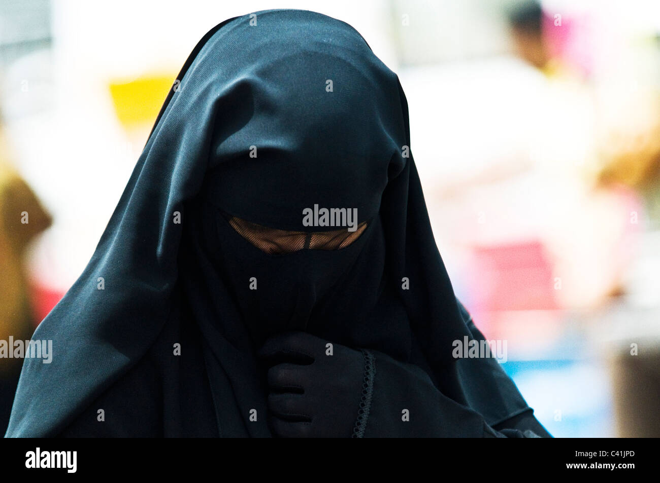 Portrait of a Muslim woman wearing a Burqa. Stock Photo