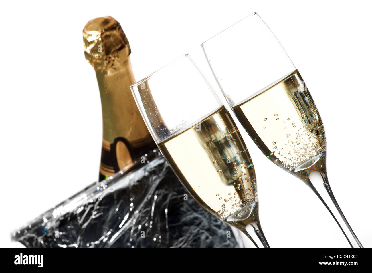 Champagne flutes and ice bucket Stock Photo Alamy