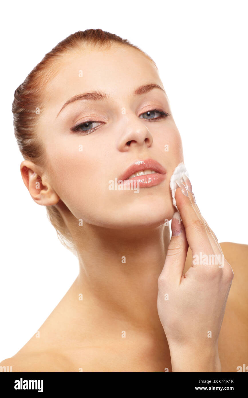 beautiful woman with cotton swab Stock Photo Alamy