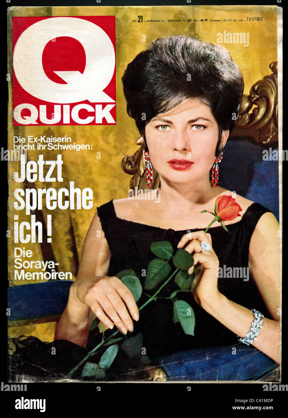 magazine, 1963, 'Quick', number 21, 26.5.1963, cover: Soraya Esfandiary-Bakhtiari, Queen consort of Iran, publication of her memoirs, Additional-Rights-Clearences-Not Available Stock Photo