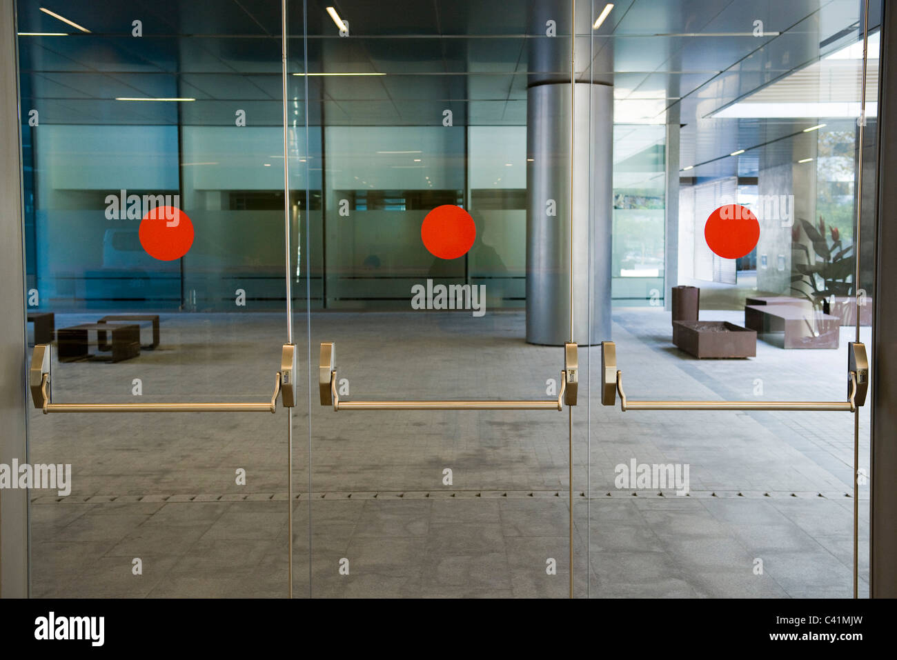 Glass doors of office building Stock Photo