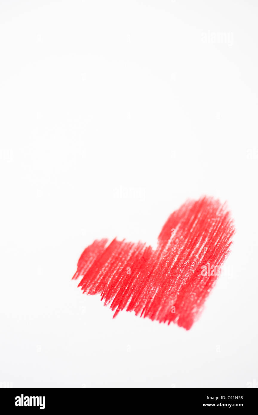 Red coloured love hearts. Coloured pencil drawing Stock Photo