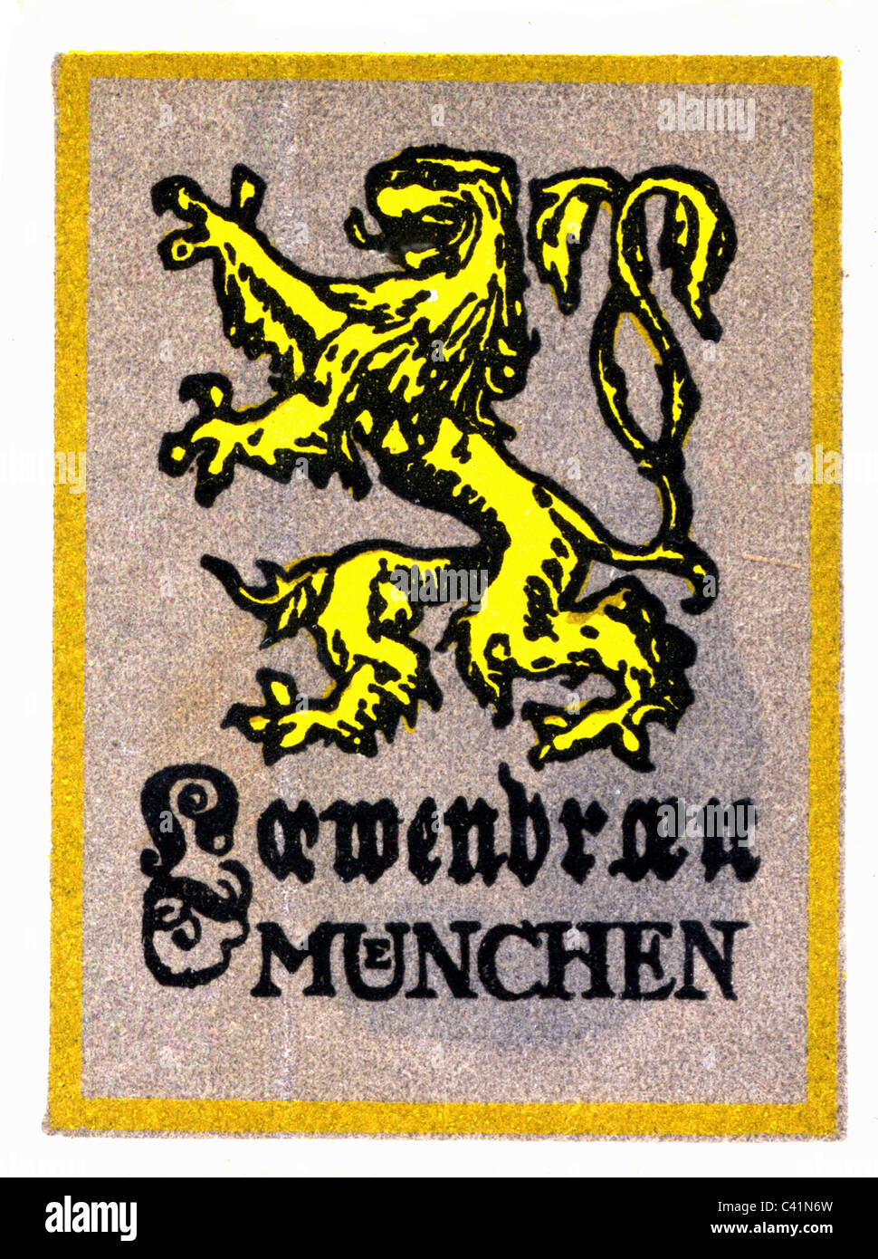 advertising, beer, Lowenbrau, poster stamp, Munich, circa 1900, Additional-Rights-Clearences-Not Available Stock Photo