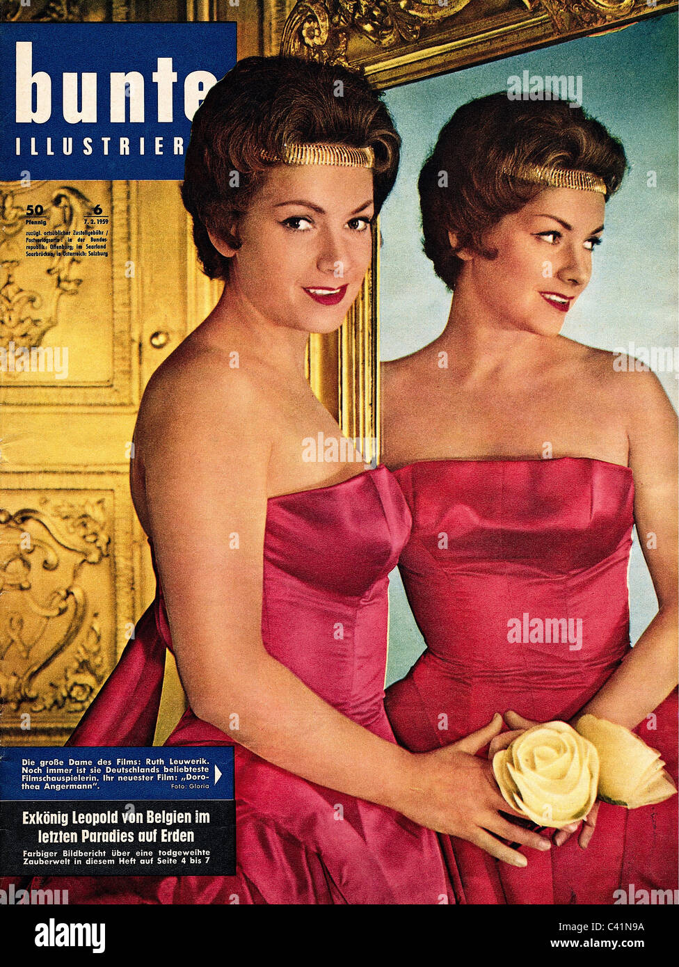 magazines, Bunte Illustrierte, No. 6, 7.2.1959, cover: Ruth Leuwerik, Additional-Rights-Clearences-Not Available Stock Photo