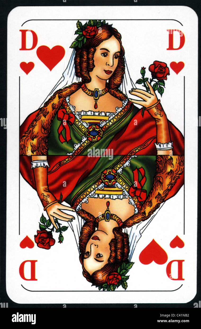 game, playing card, hearts queen, card game, card games, playing card, playing cards, card, cards, French, queen of hearts, quee Stock Photo