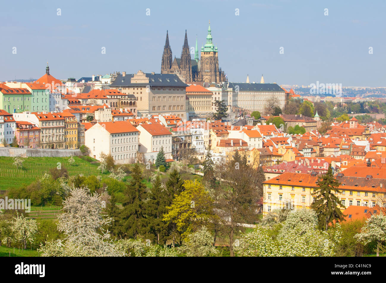 prague - view of hradcany castle and st. vitus cathedral in spring Stock Photo