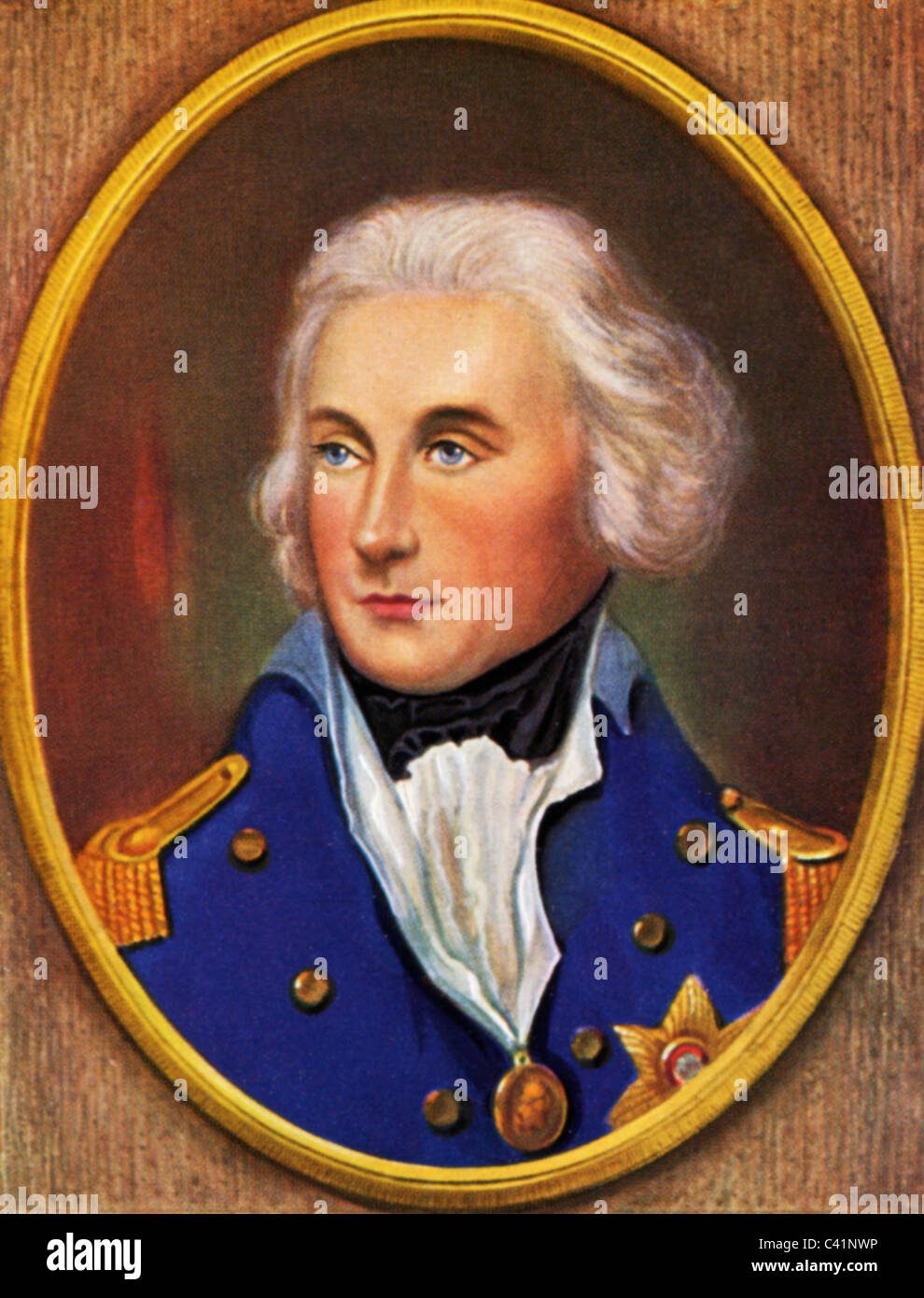 Nelson, Horatio, 29.9.1758 - 21.10.1805, British admiral, portrait,  colour print after miniature by William Essex, circa 1795, cigarette card, Germany, 1933, , Stock Photo